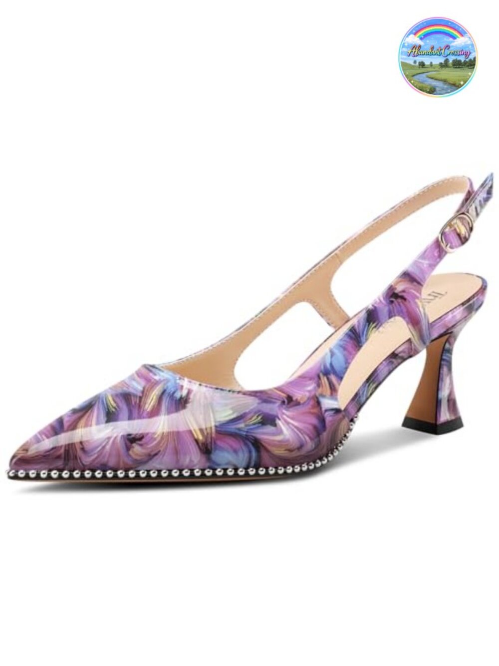 Kitten Heel Pointed Toe Pumps Beaded Slingback Buckle Formal Evening Shoes